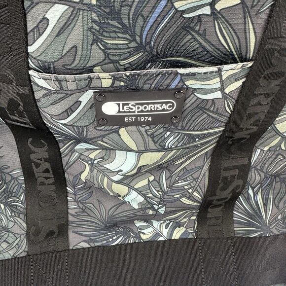 LeSportsac Large Tropical Camo Leaves Green Tote Messenger Shoulder Laptop Bag - Picture 3 of 12